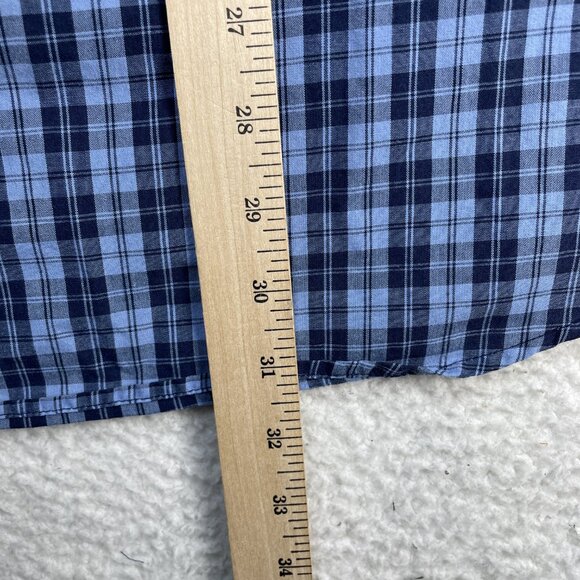 Chaps Shirt Mens XXL Easy Care Blue Plaid Wrinkle Resistant Cotton Blend Pocket - Picture 4 of 7